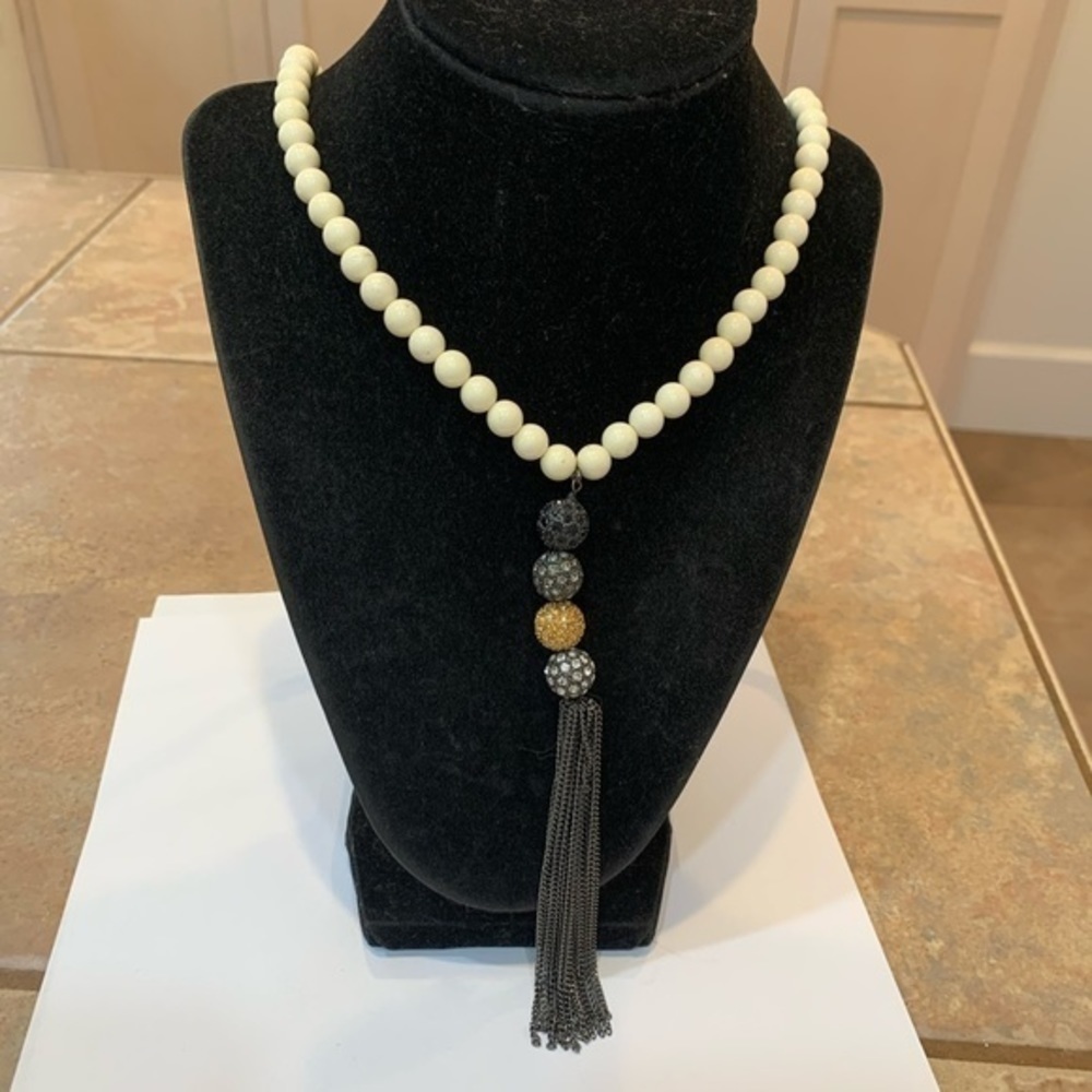 Natural stone crystal cz Metal chain tassel long gold silver bronze disco beads